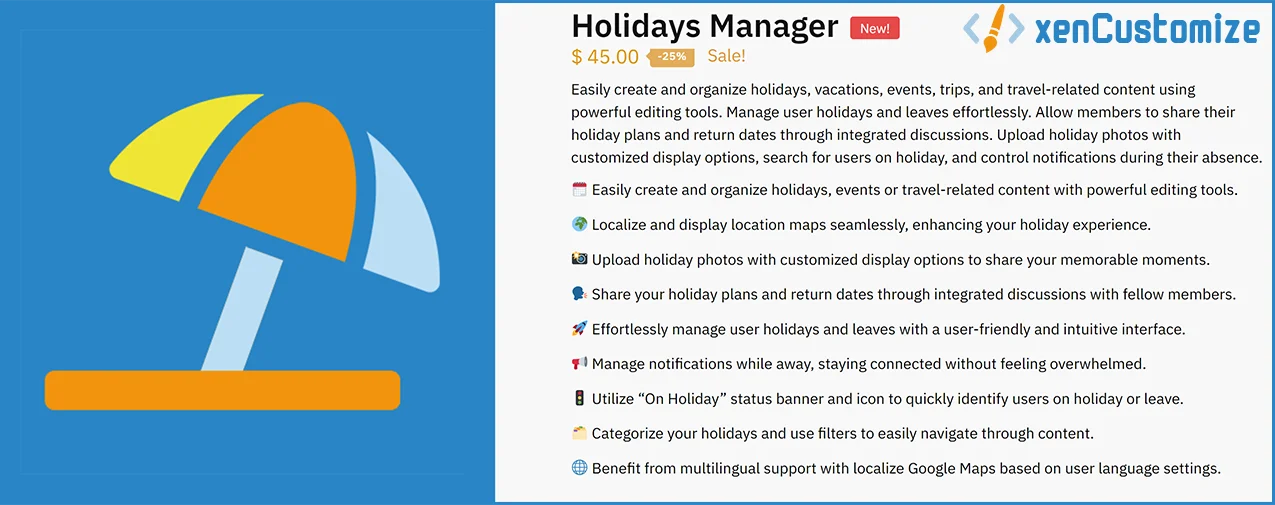 [XenCustomize] Holidays Manager - Vacations, Events, Trips & Travel CMS